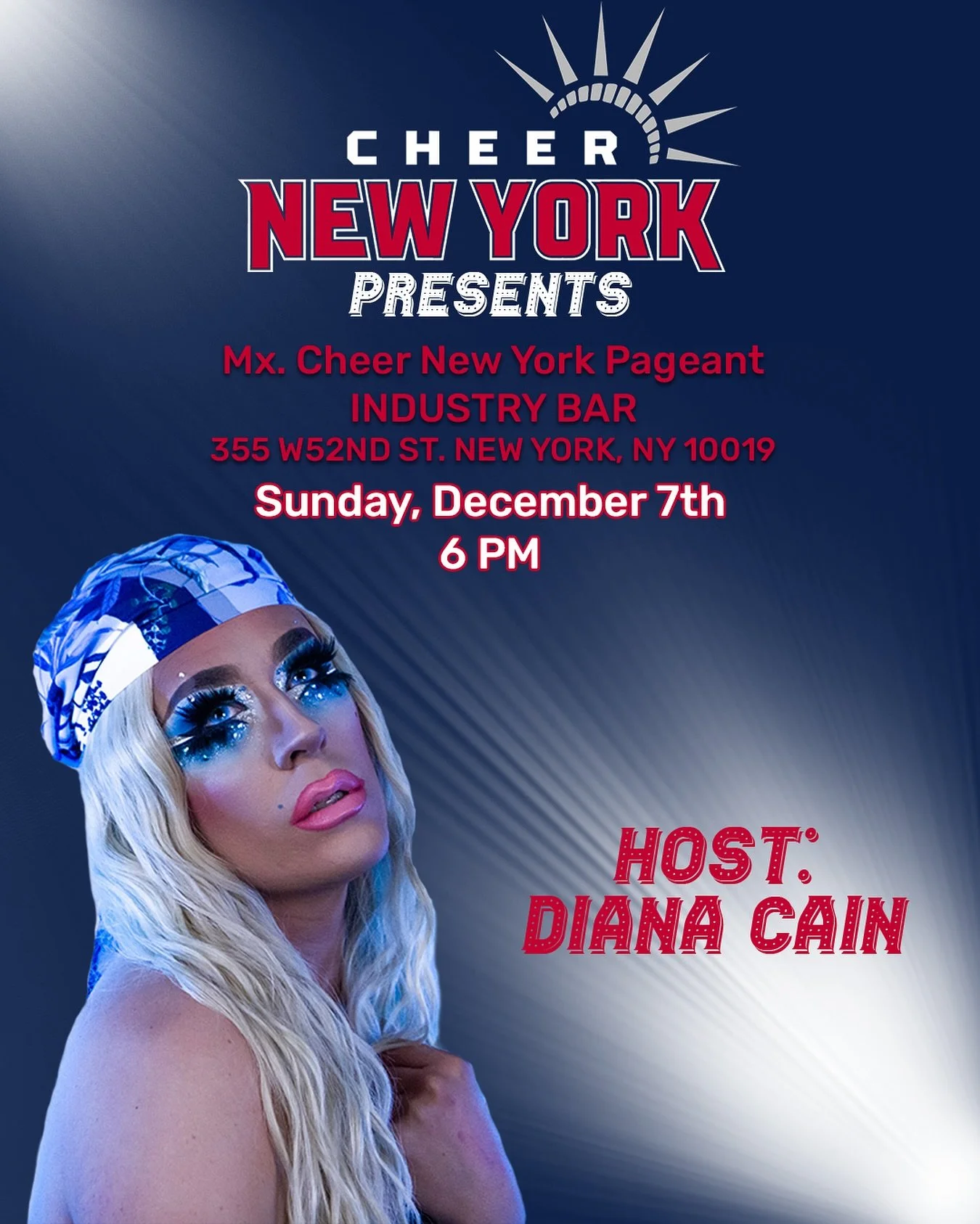 🚨THIS IS A CHANGE - DOORS OPEN AT 6PM🚨
&bull;&bull;&bull;

💙❤️💙❤️HAVE YOU HEARD? ❤️💙❤️💙

Our very own Diana Cain will be back to host Mx. Cheer New York!

Admission is FREE, but remember to bring some $$ to tip our performers! Proceeds go to ou