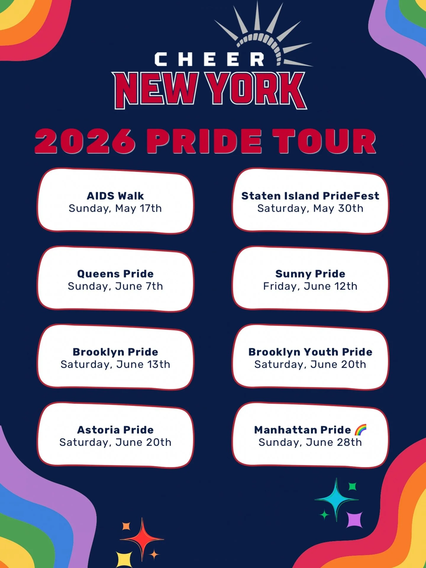 ✨UPDATED PRIDE TOUR SCHEDULE✨

CNY IS READY!

We love dancing &amp; cheering for change every day &amp; cannot wait to see YOU join in with us!!! Which event will we see YOU at? 
&bull;
&bull;
&bull;
*Donate to @glits_inc with the link in profile!*
&