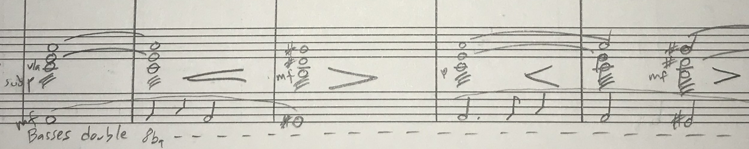 Here, Soren's theme is represented on the lower line by the Cellos/Basses. It rises a few notes then quickly returns to where it began (with a little lower note thrown in at the end for interest).