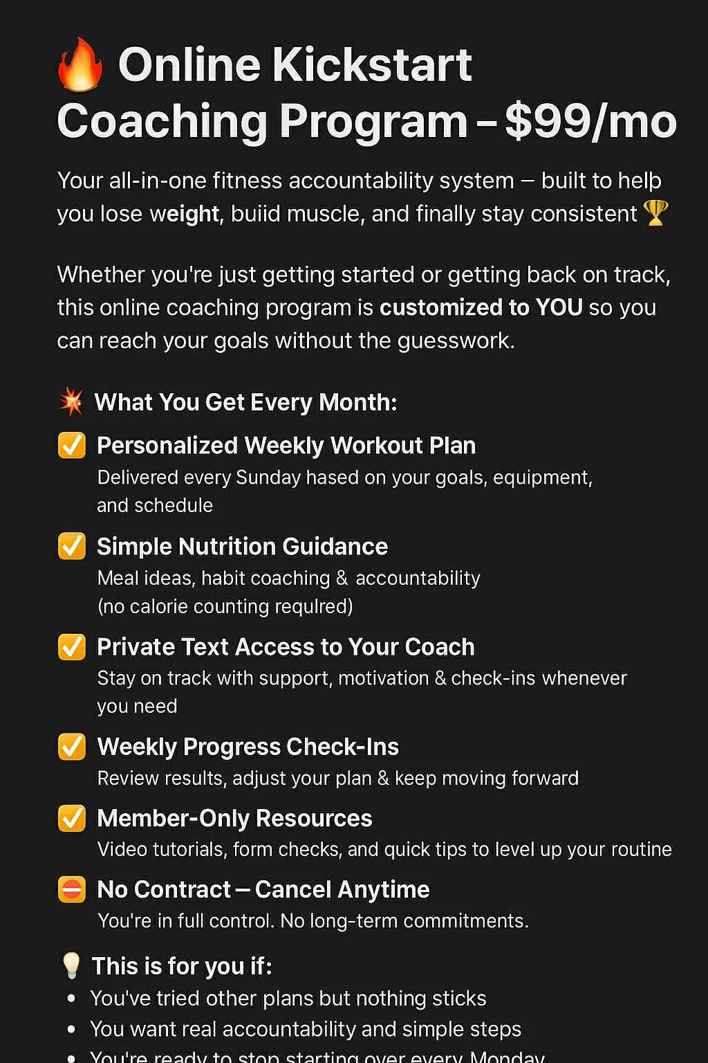 🔥 Online Kickstart Coaching Program – $99/month 💪