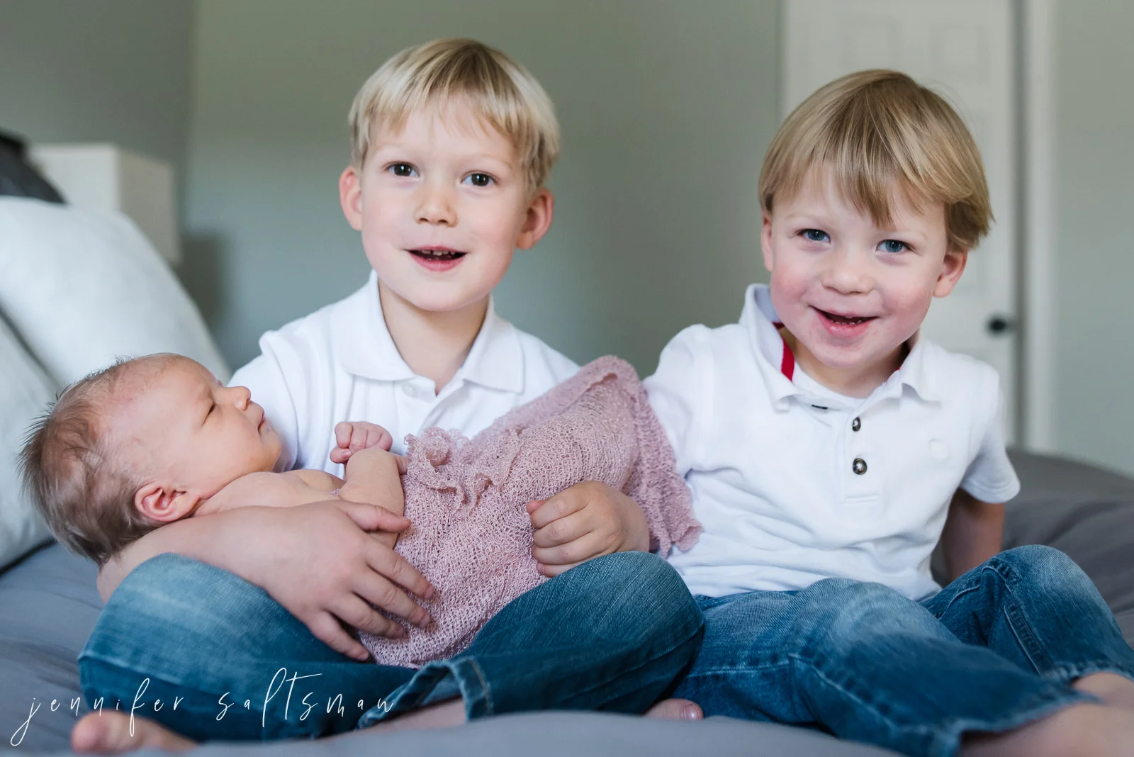 Newborn Girl with Two Brothers