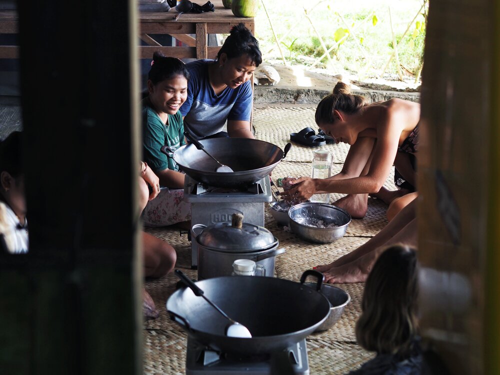 Learning how to make coconut oil from our lovely local ladies 