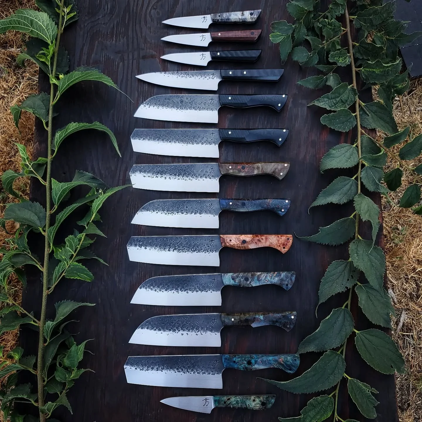 Thin forged Santoku's and nakiri's are available. 52100 steel and made to the best of my ability. I have a promotional sale on them for early birds. 

Also you can now order a full set of thin forged knives on my website.