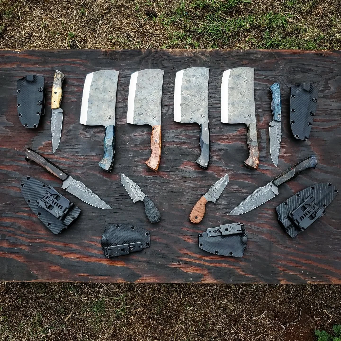 This amazing batch is going to be available at @heritageknifeshop 
These are the first Procut steel cleavers I have seen made so far since the steel came out. It's a tought nickel based steel and has this blue purple simmer in the forge texture. I lo