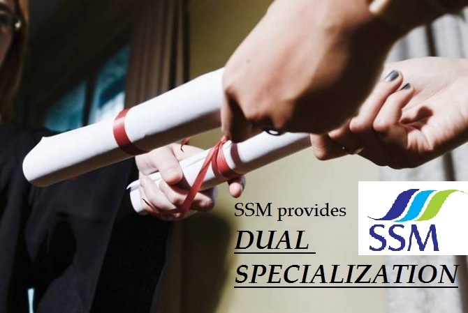 DUAL SPECIALIZATION : Students get the opportunity to specialize in Two functional areas like Marketing, Finance, HRM, Systems, International Business, Production & Operations, Hospital Management.