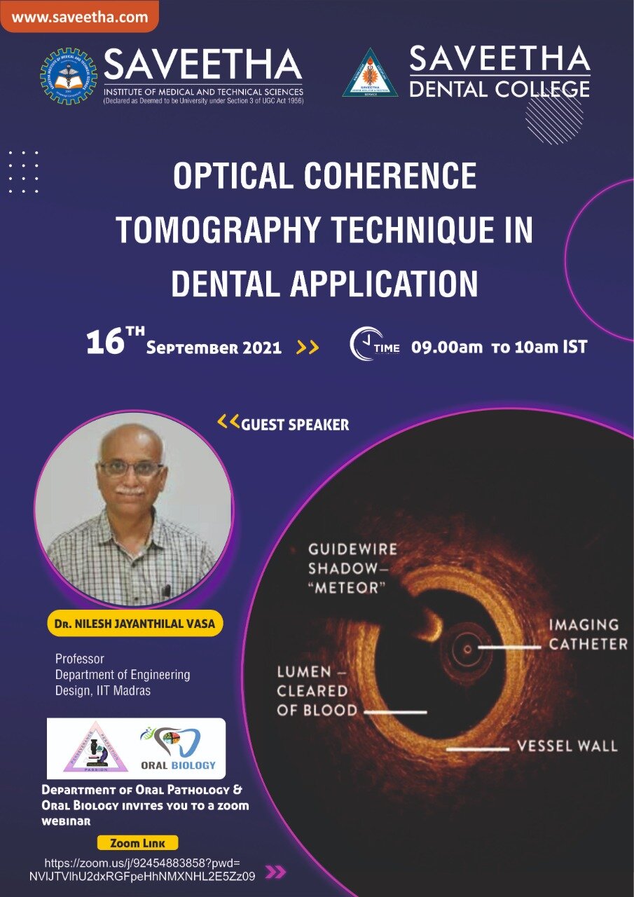 Zoom Webinar - Optical coherence Tomography in dental applications.