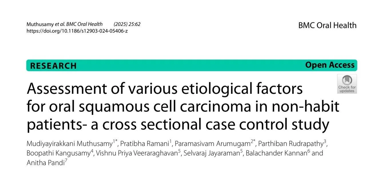 New Research Alert @ BMC Oral Health: Assessment of various etiological factors for oral squamous cell carcinoma in non-habit patients-a cross sectional case control study