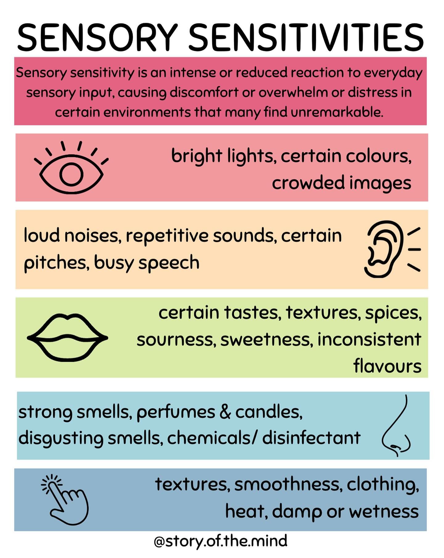 Sensory sensitivity refers to an increased or decreased response to sensory input, such as sounds, lights, textures, or smells. People with sensory sensitivities may feel overwhelmed, distressed, or uncomfortable in environments that others find typi