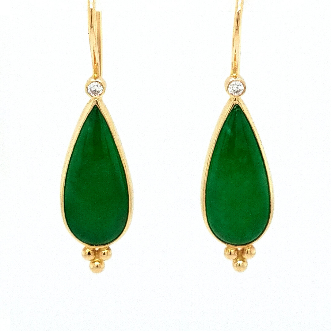 Green Rock and Leaf Ring Dangle Earrings
