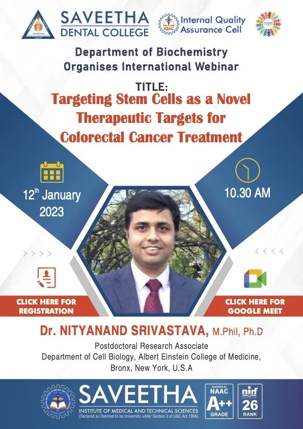 International Webinar on "Targeting Stem Cells as a Novel Therapeutic Targets for Colorectal Cancer Treatment"