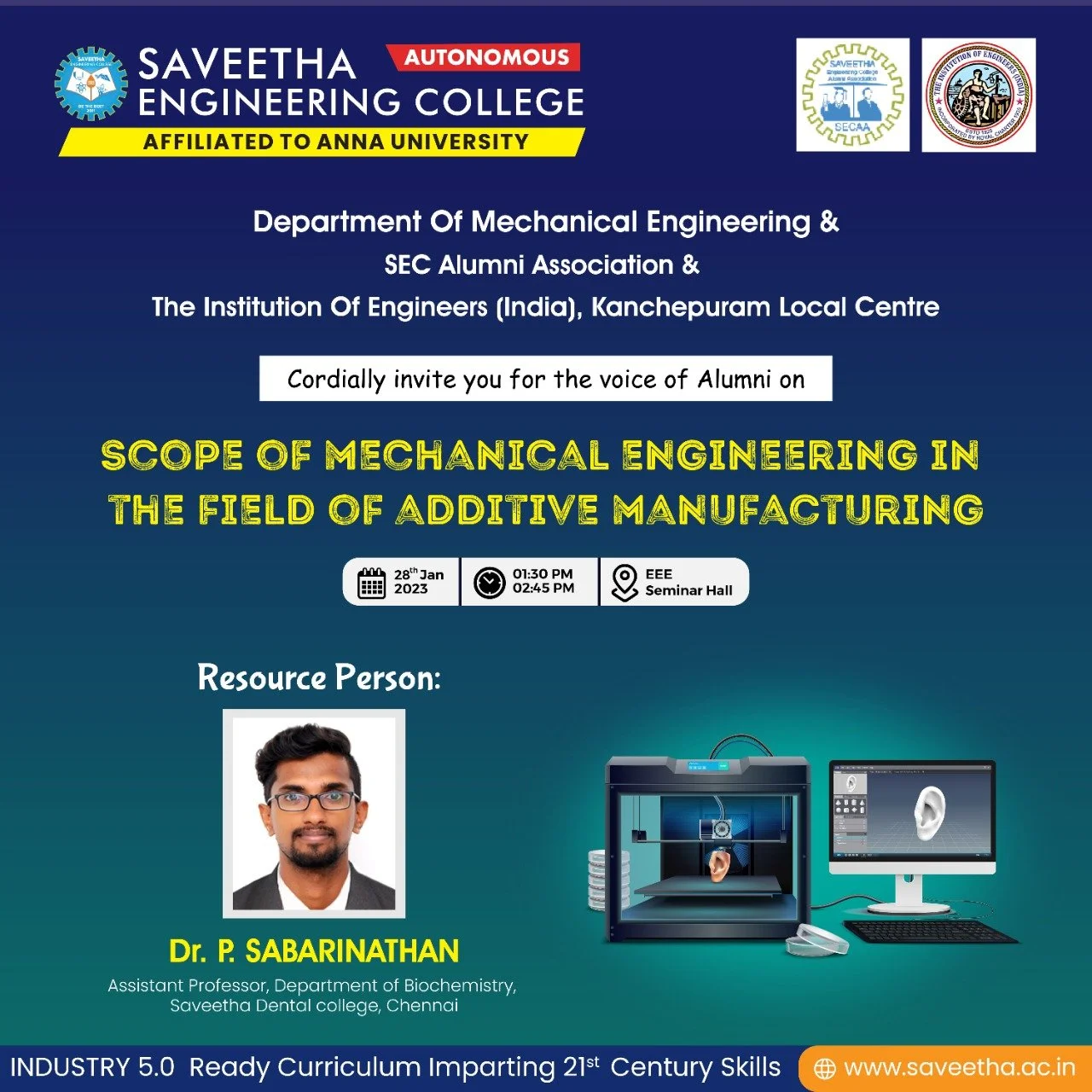 Invited lecture on "Scope in Additive Manufacturing for Mechanical Engineers"