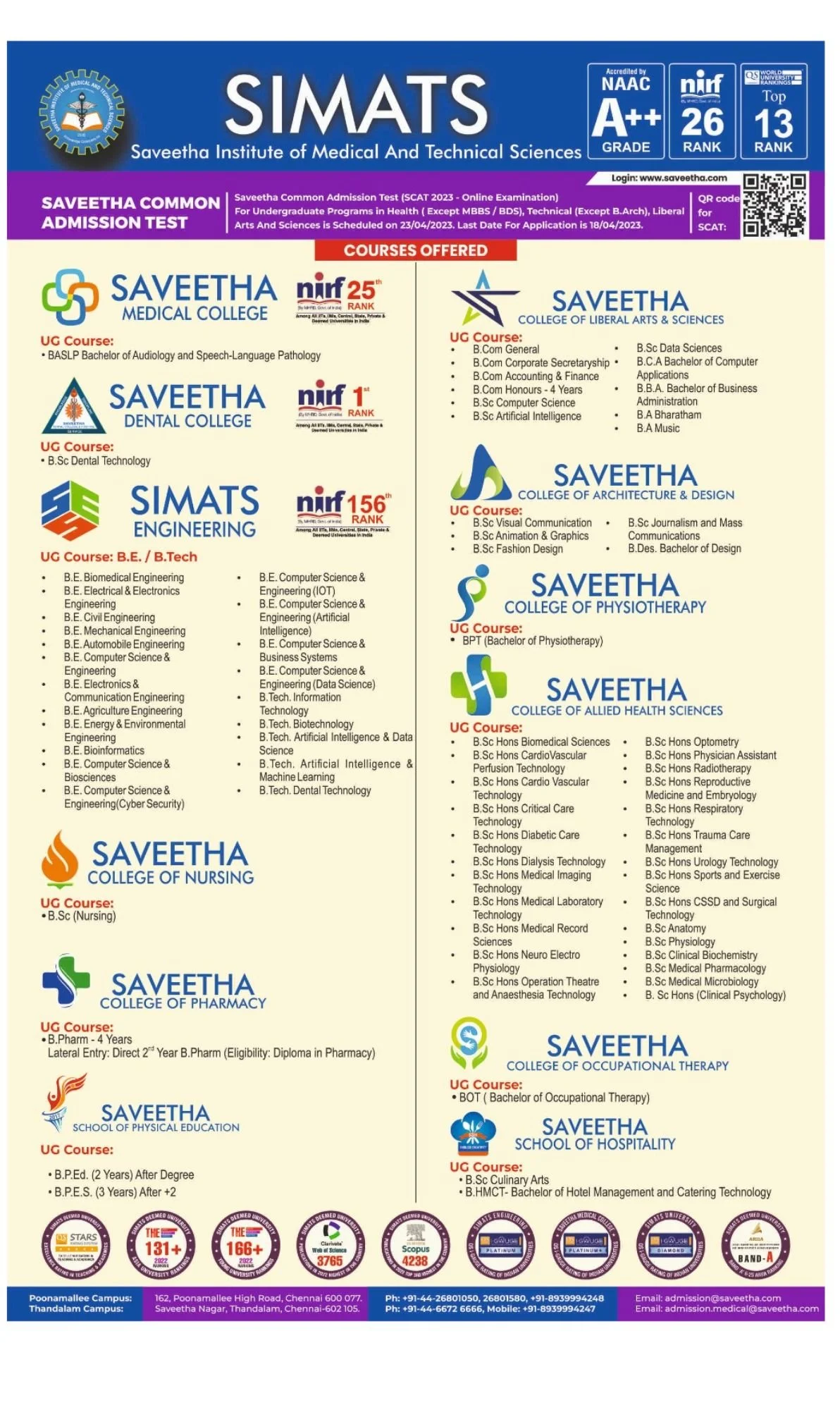 Saveetha Common Admission Test-2023
