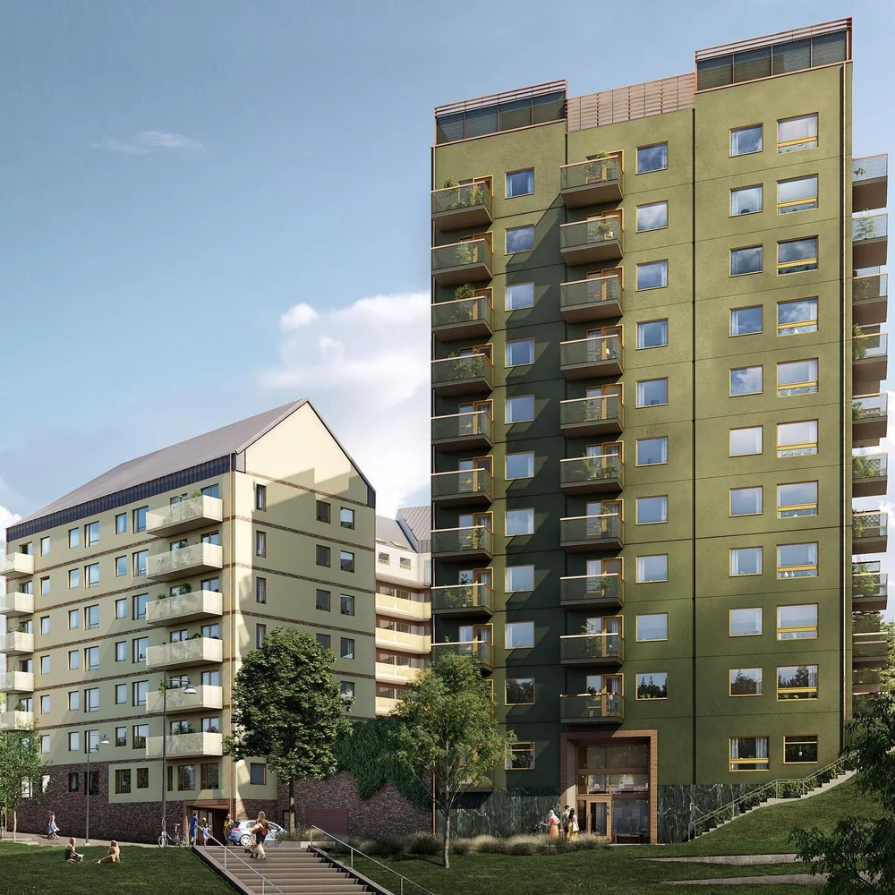 Kvarteret Terrassen, som vi ritat f&ouml;r @wallenstam_ab &auml;r ett varierat och sp&auml;nnande bostadskvarter med h&ouml;gt l&auml;ge i stadsdelen Kalleb&auml;ck d&auml;r Wallenstam bygger ett helt nytt omr&aring;de med bost&auml;der, arbetsplatse