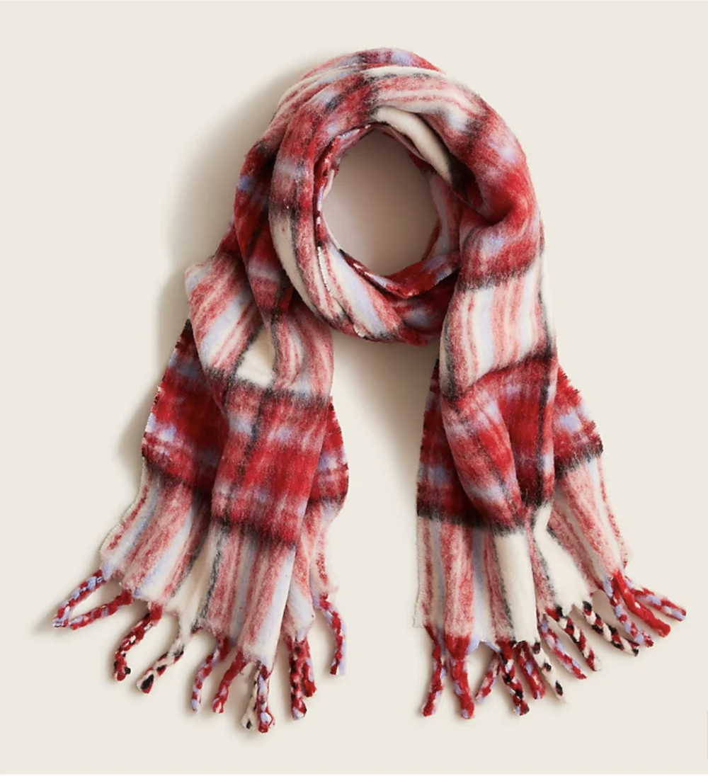 Plaid scarf in textured wool