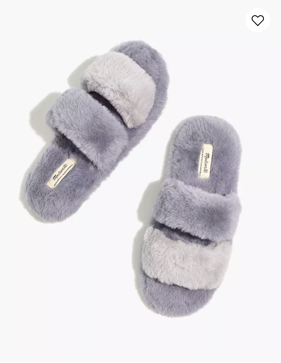 Two-Strap Scuff Slippers in Recycled Faux Fur