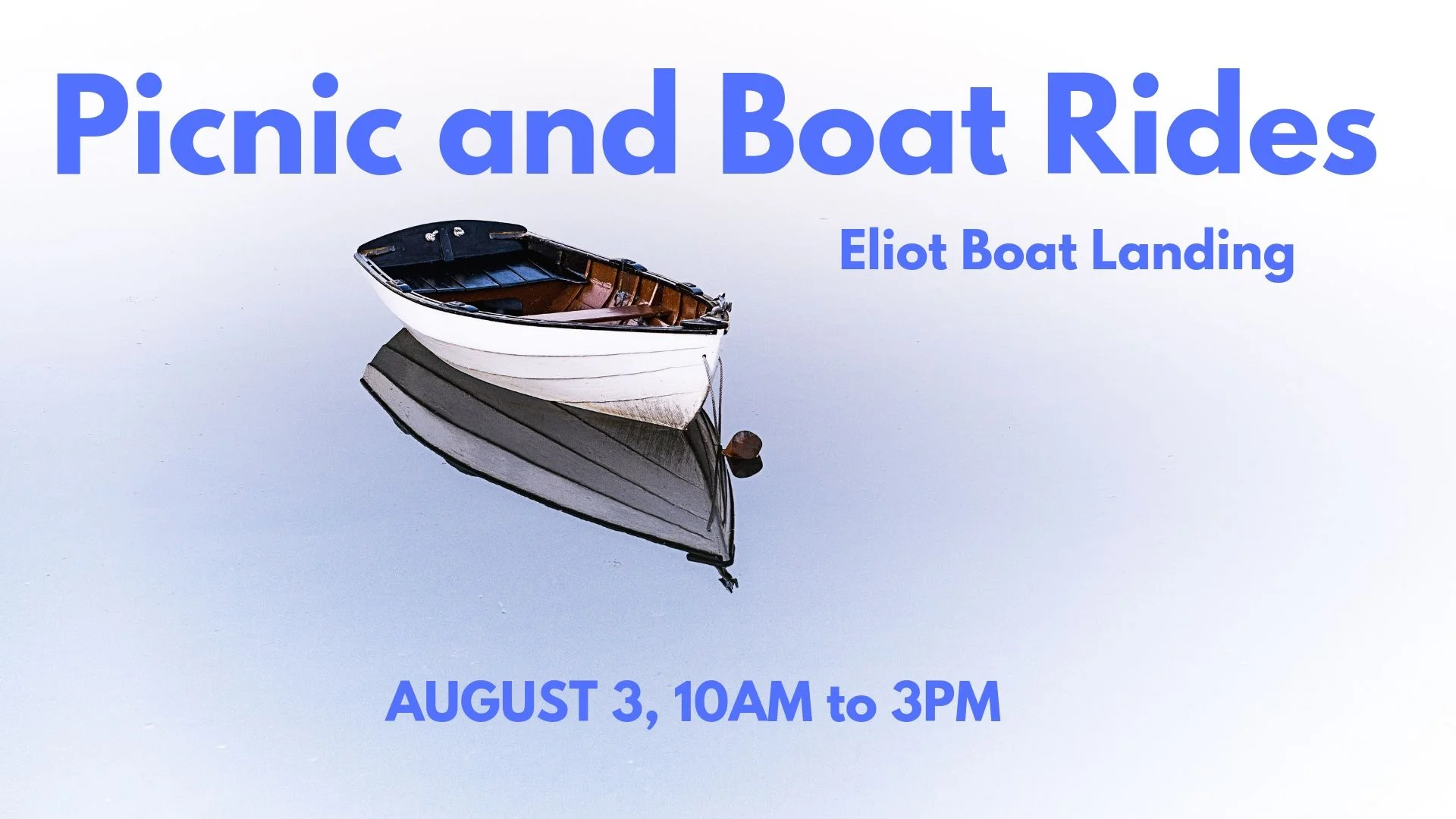 COME AND HAVE A PICNIC AND GRILL WITH US AT THE ELIOT BOAT LANDING. ARRIVE FROM 10AM. THERE IS A PLAYGROUND AND BEACH AND MARK WILL GIVE RIDES IN HIS LITTLE BOAT UP AND DOWN THE RIVER! FOR MORE DETAILS AND TO RSVP VISIT OUR FACEBOOK EVENT. CLICK HERE TO GO TO OUR PAGE.