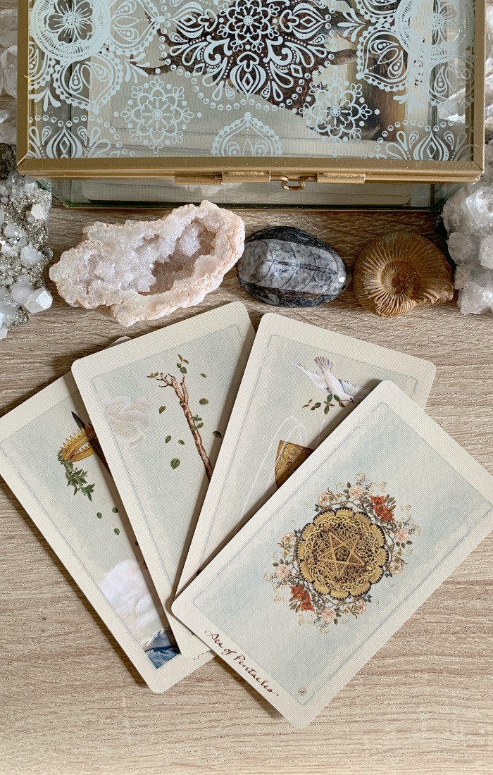 Multiple Aces in a Tarot card reading can indicate good fortune. Card deck used is The Pagan Otherworlds Tarot.