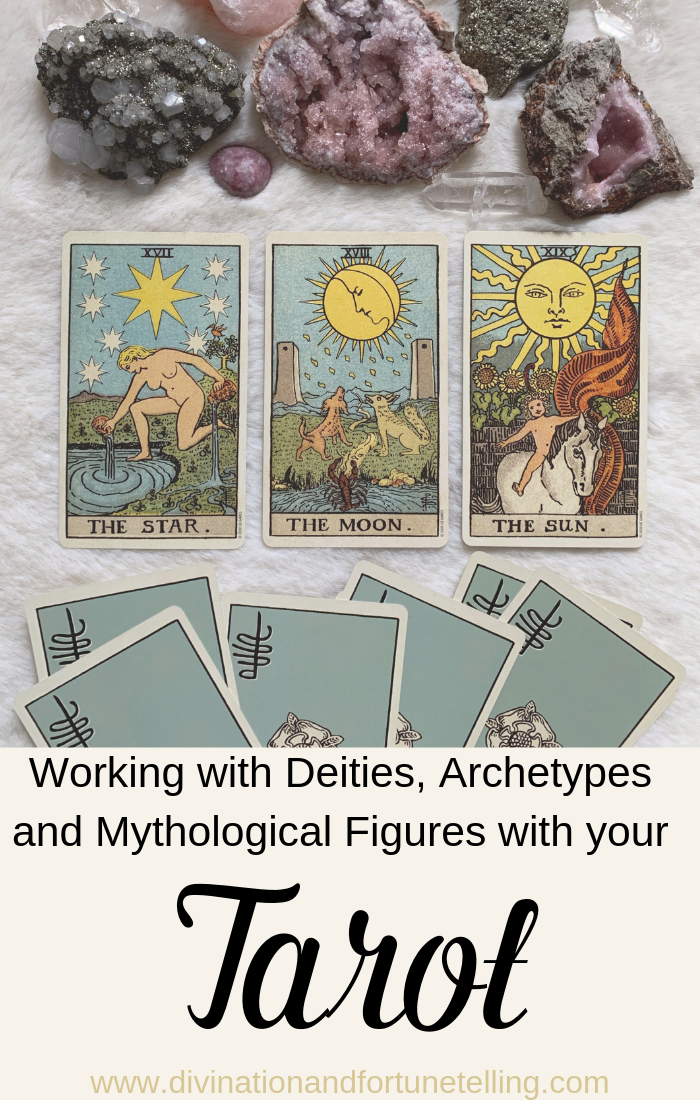 Working with Deities, Archetypes and Mythological Figures with your Tarot readings for beginners. Post explains how to use spirit work to add a more psychic side to your Tarot card readings.