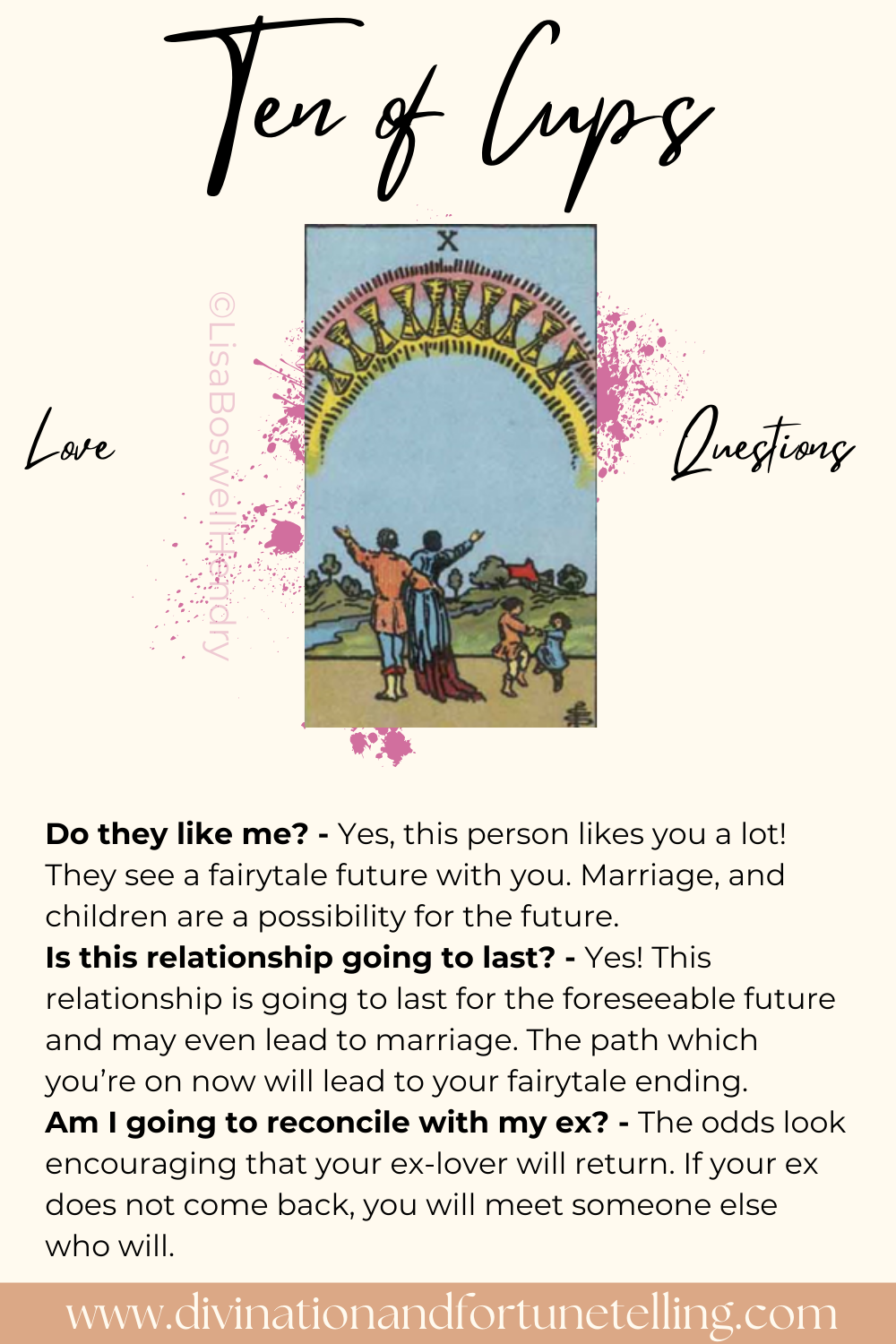 Ten of Cups Tarot Card - A joyful family under a rainbow