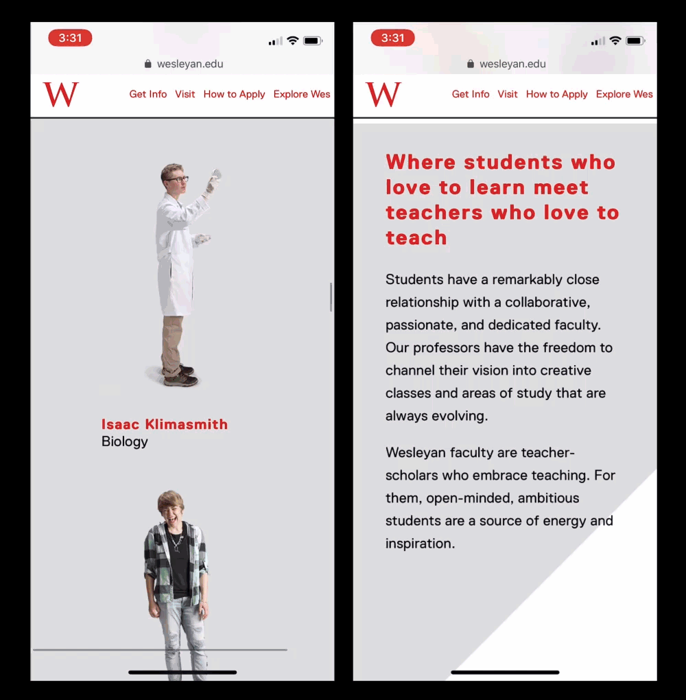 Mobile views of student carousel and other page load animation