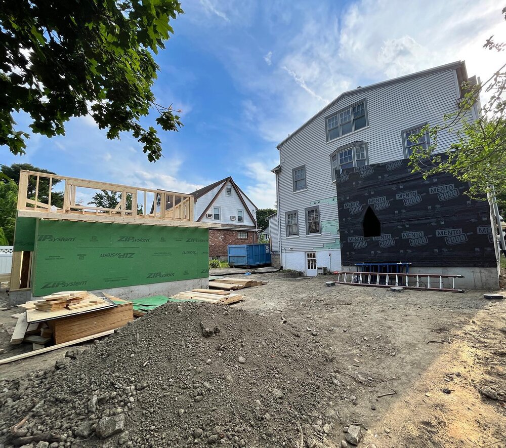 Black and Green in Belmont: We&rsquo;ve prioritized triple-glazed windows, robust and continuous insulation, and an intelligent WRB and vapor retarder for the kitchen addition (black). We were able to allocate so much of our budget to that piece of t