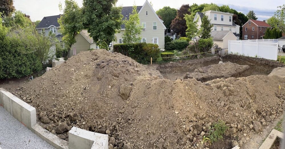 Moving mountains (of dirt) for this garage rebuild and addition project in Belmont MA.  So grateful for clients who are focused on #highperformancebuilding #healthybuildingmaterials #changeyourhaabitts