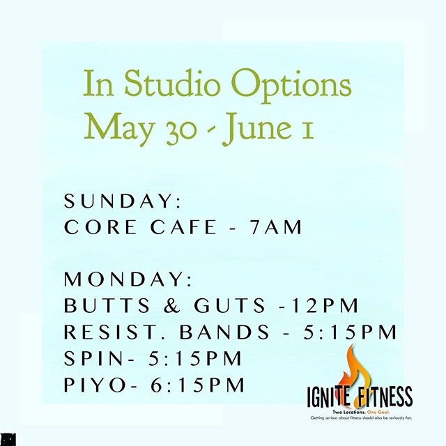 More in-studio classes resume next week, but you still have the option of taking many classes virtually LIVE or from our on-demand library! You choose what works for you!! Cannot wait to see you online or in person! 💪💛 ignitefitnessstudio.com
// #i