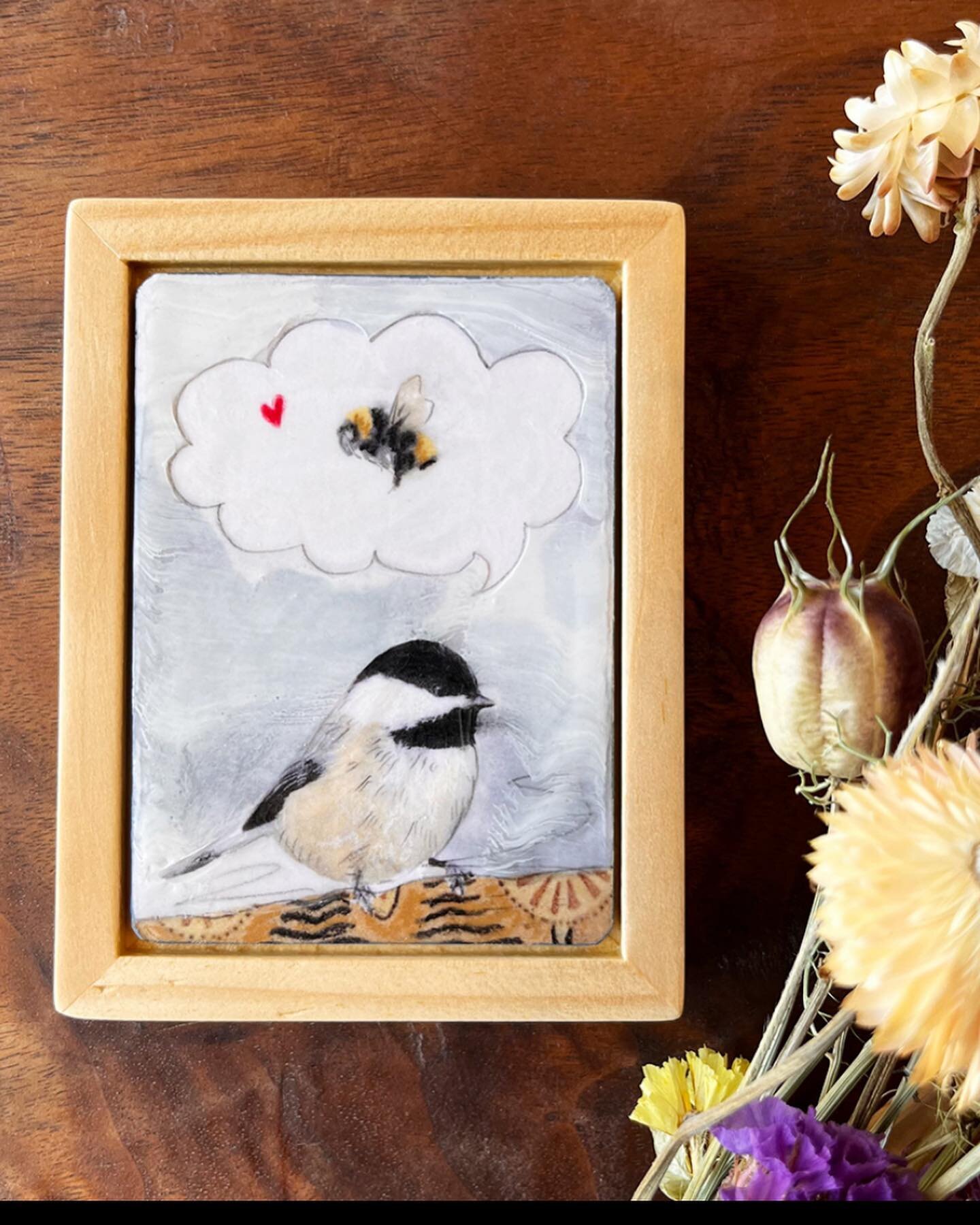 Bird Thoughts by Dominique Gustin is a whimsical series of original encaustic &ldquo;mini&rdquo; paintings. These pieces are the perfect mix of sweet and slightly unusual to keep the viewer&rsquo;s mind engaged and stimulated. Just what are those bir