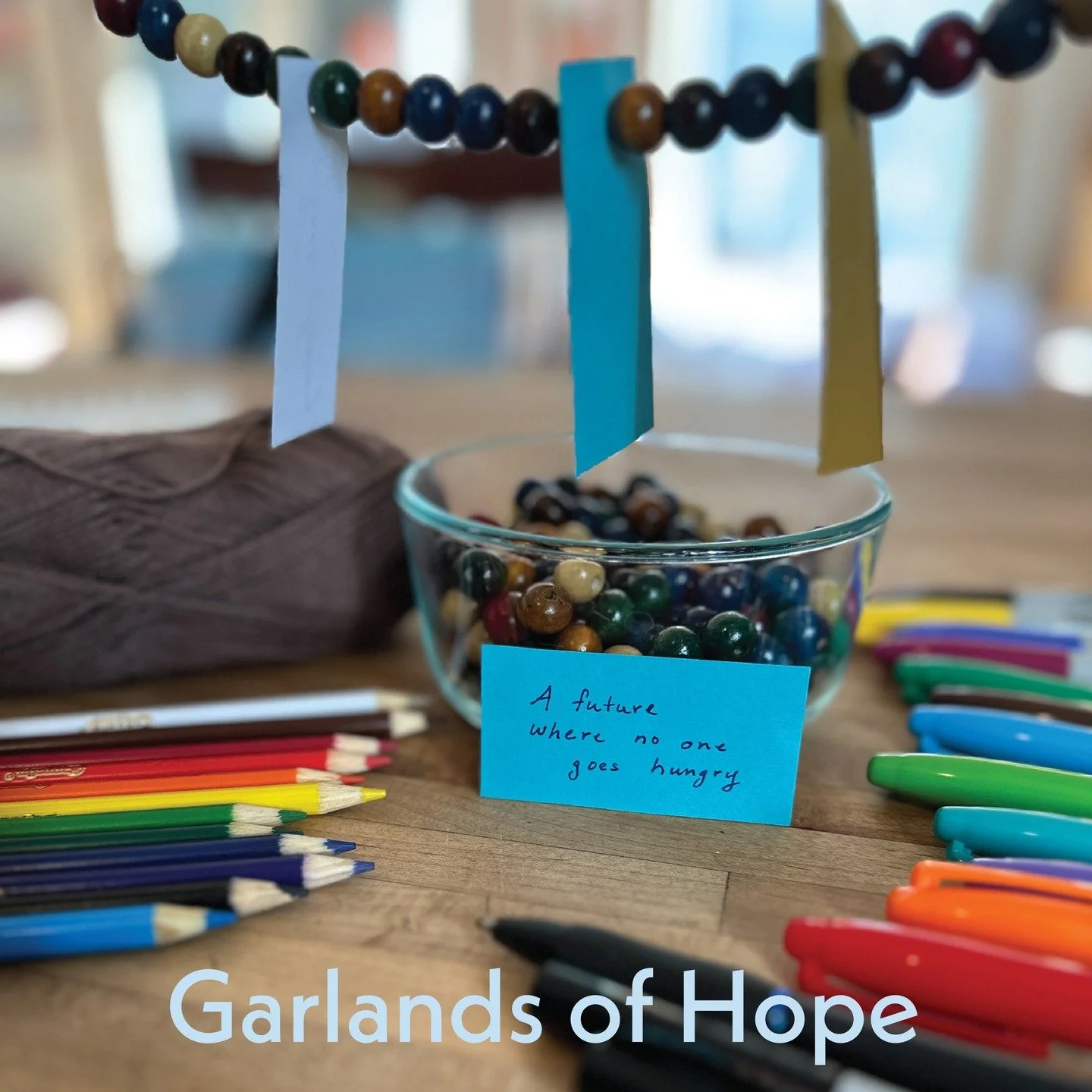 As we move towards 2026, the Northwood Gallery invites you (yes, you!) to participate in a community art project: Garlands of Hope. 

We welcome you to take a moment to reflect on the future. Draw a picture, quote a song or a poem or a philosopher. O