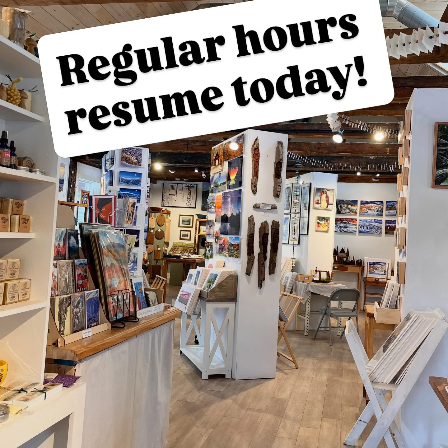 Thank you for your patience as we took a little break - we will now continue with the regularly scheduled programming! We&rsquo;ll be sharing details soon of what that break entailed, so stay tuned.

Regular store hours resume today. Come see us 10-6