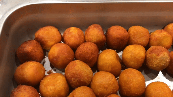 Close up of our mini potato balls with beef. Looks good, right?