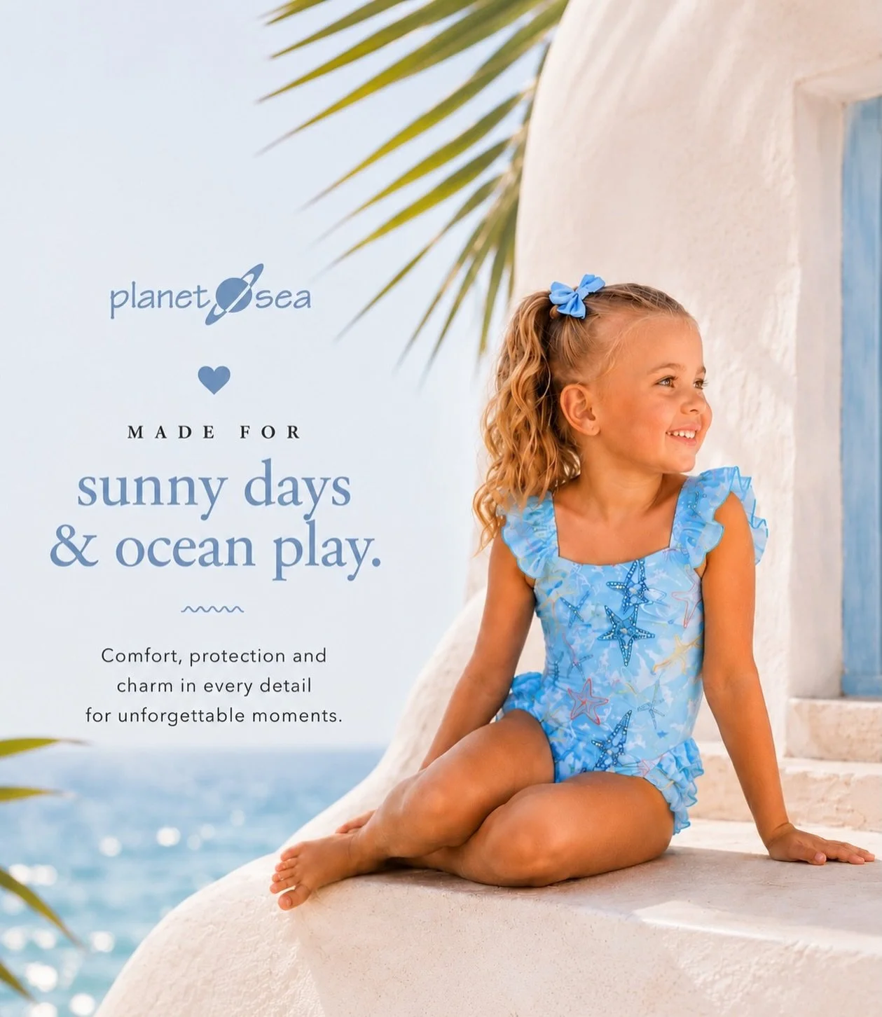 Made for little seaside moments that turn into unforgettable memories. 🌊💙

Comfort, protection, and love in every detail &mdash; perfect for sunny adventures by the sea. ☀️✨

✔️ Hi-tech fabrics for comfort
✔️ UV Protection UPF 50+
✔️ Made with love