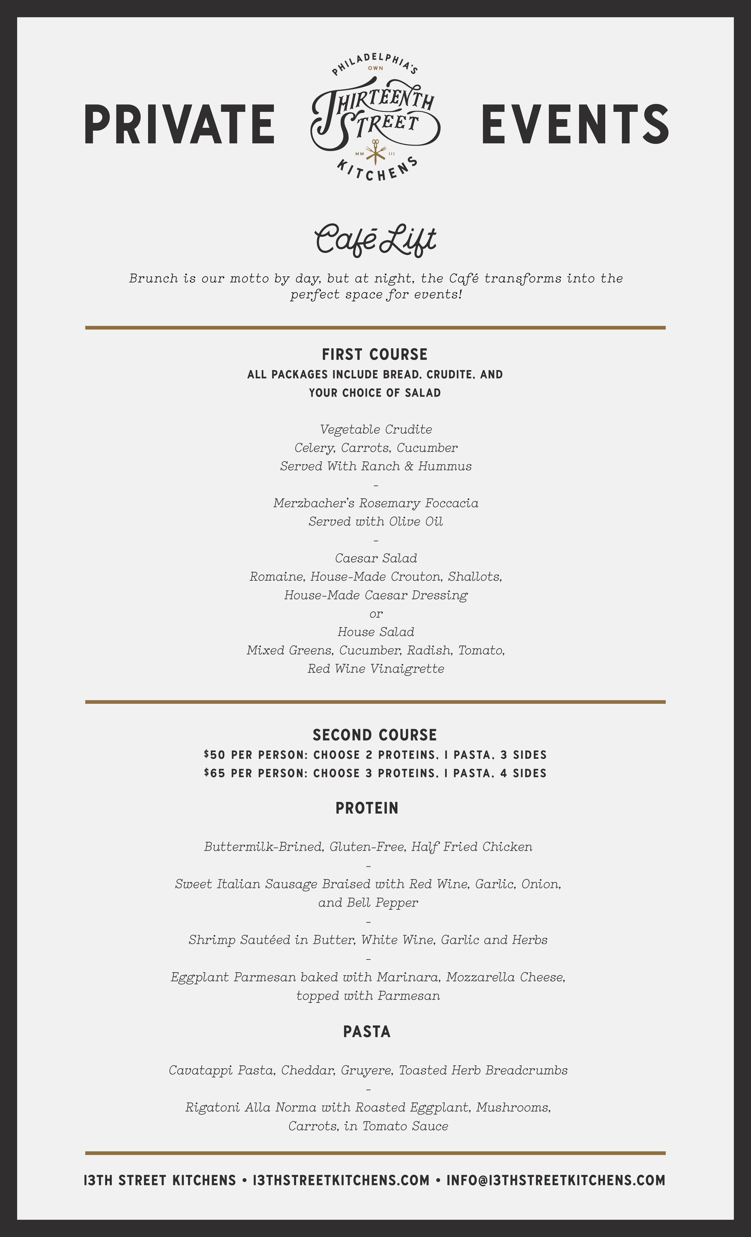 Private Event Menu — Cafe Lift