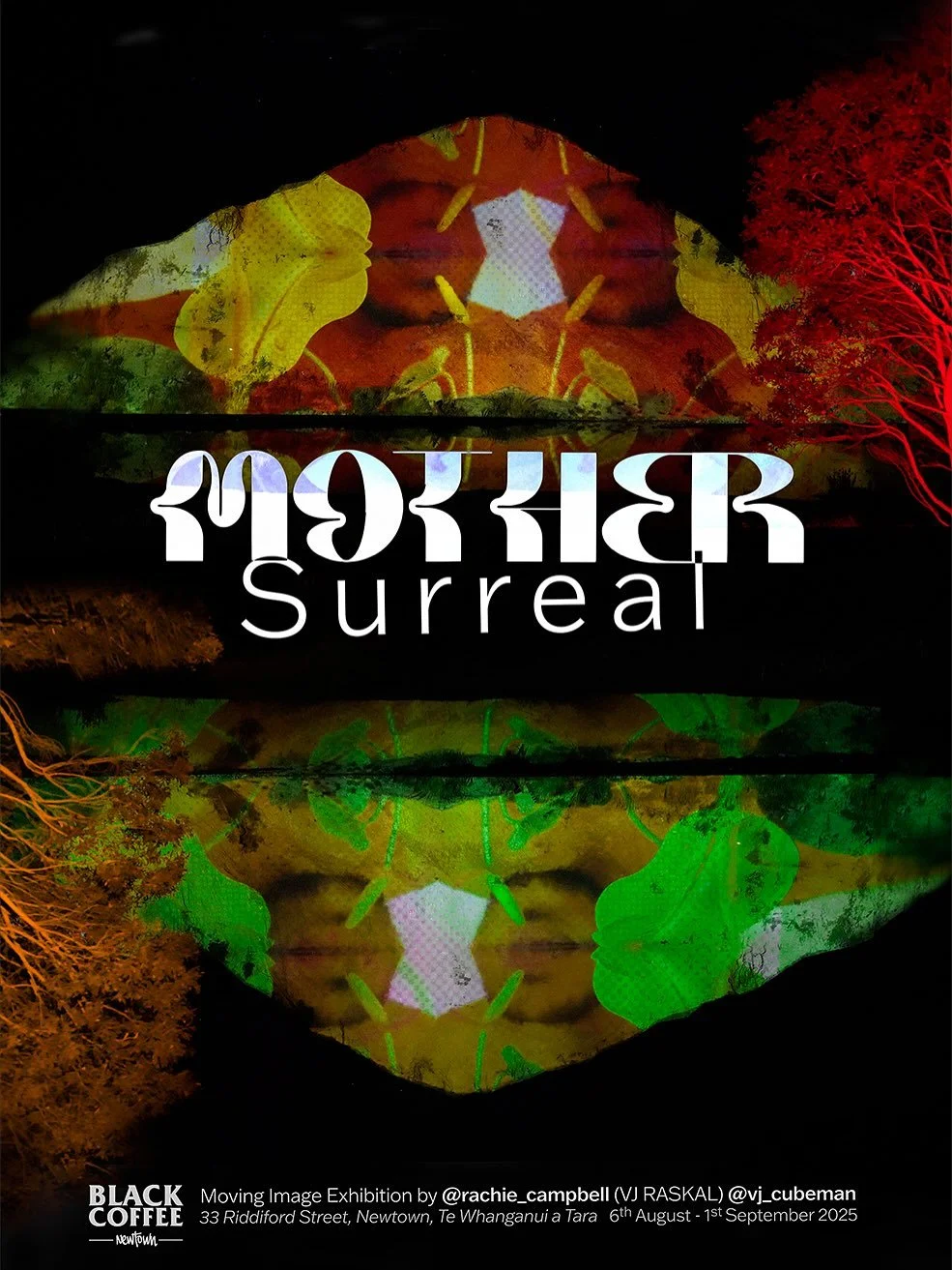 New exhibition has opened @blackcoffeenewtown 
Surrealism finds magic and strange beauty in
unexpected and uncanny ways.
.
From giant landscape living canvas cliff face
projections at legendary music &amp; light festival
@taniwhasden_ to rainbow wate