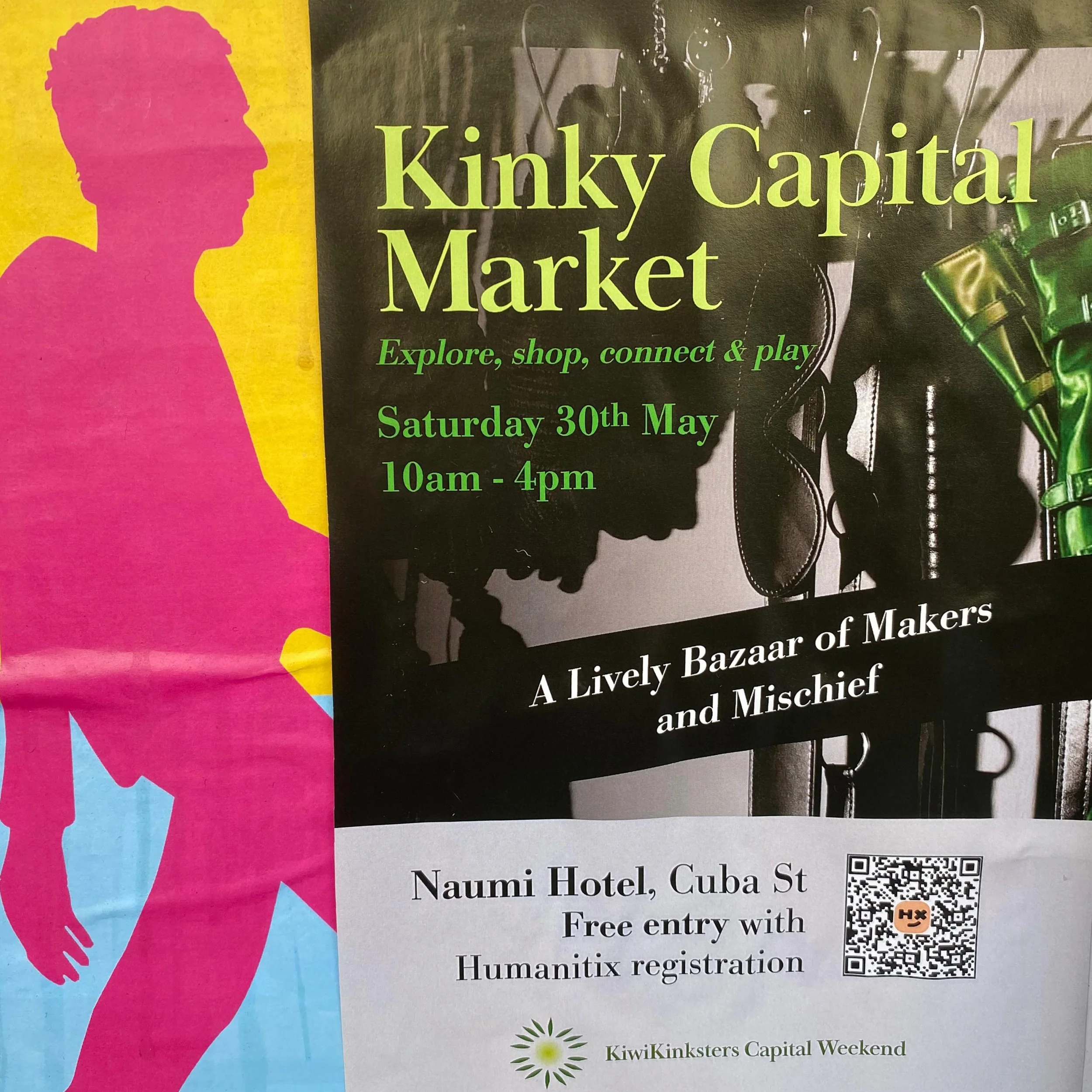 This Saturday I will be in the Kinky Capital Market 
@naumihotelwellington in the gorgeous Ballroom 10-4pm
A lively Bazaar of Makers &amp; Mischief
I will have a selection of fine art erotica and kink-inspired works featuring high-quality gicl&eacute