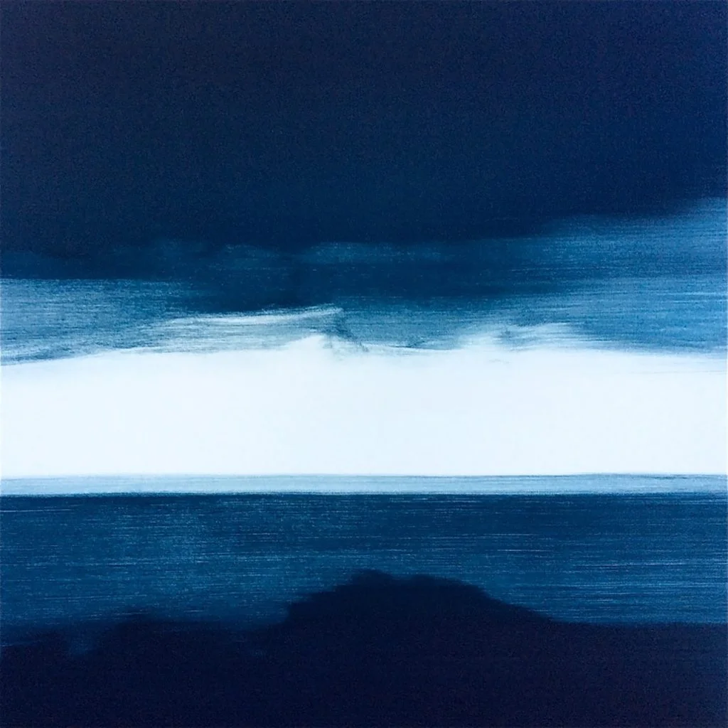 © Frances Ashforth, "Blue Line 1", Unique waterbase monotype, 22" x 22", 2017