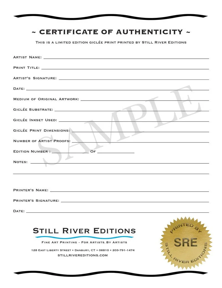 Still River Editions Sample Certificate of Authenticity
