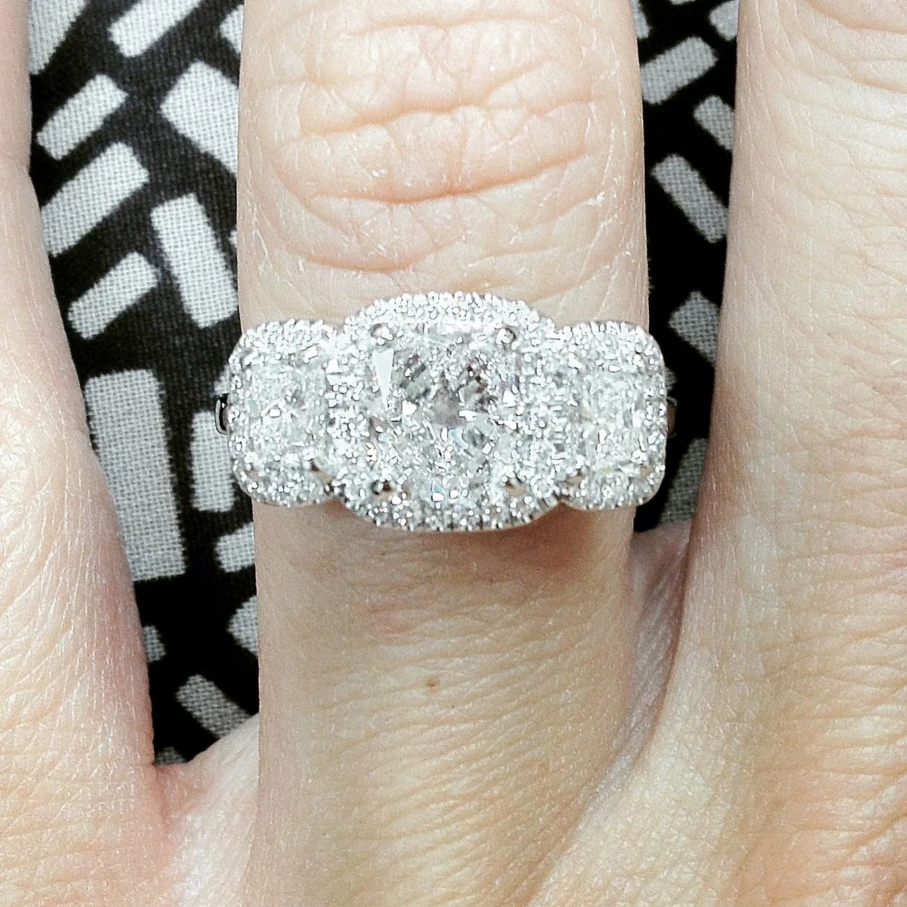 Three Stone Halo Engagement Ring