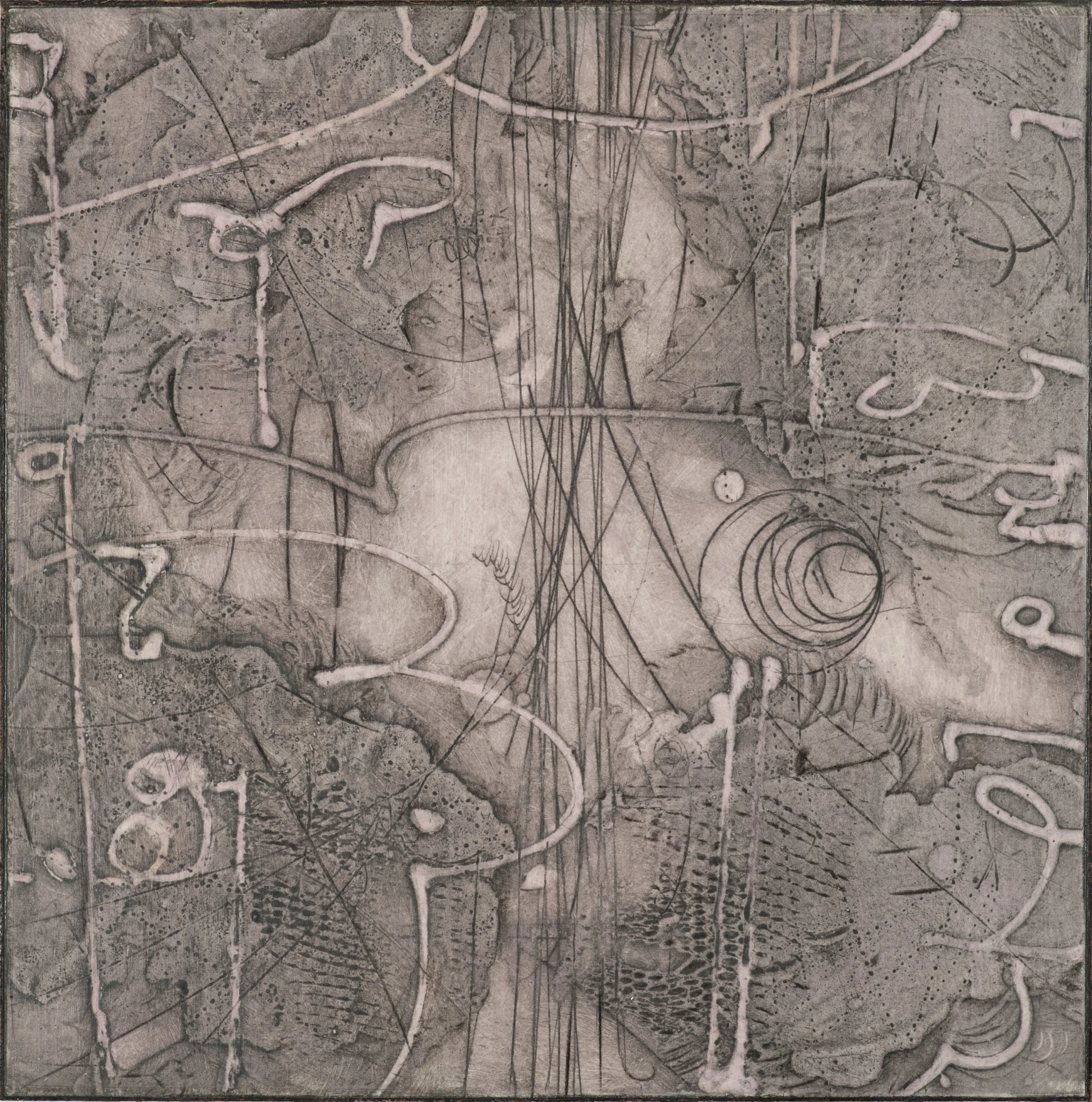 Sigma Self-Energy 8 , encaustic collagraph monoprint, Cretacolor and medium mounted on panel 10 x 10 inches, Available at Gremillion & Co. Fine Art , Houston