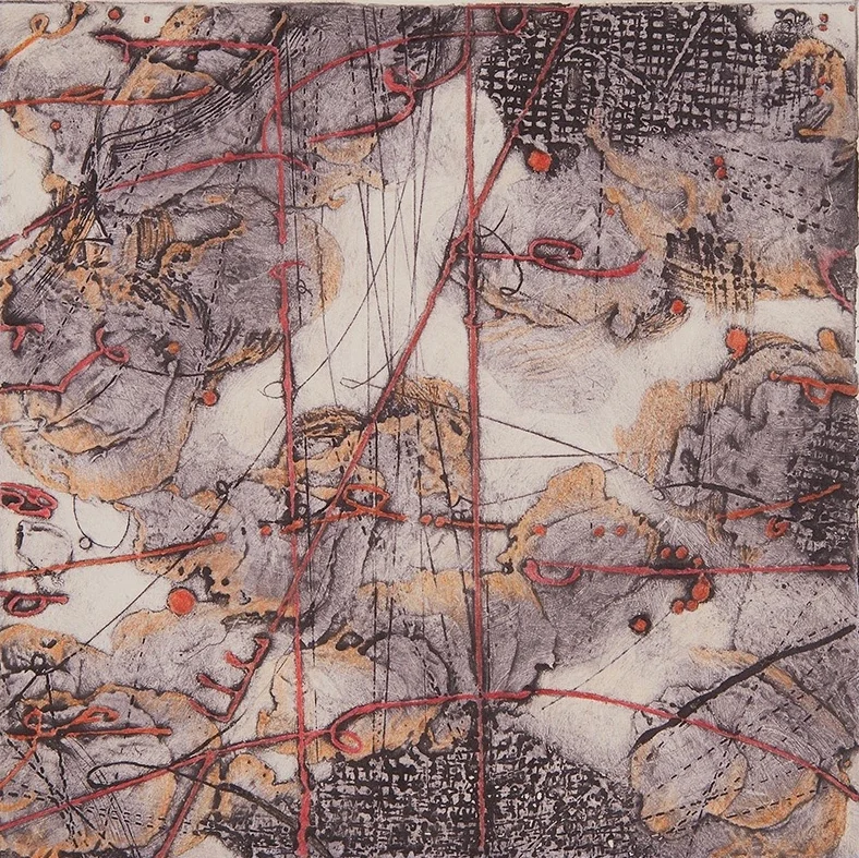 Lost Chart 1 , encaustic collagraph monotype, Cretacolor on paper 10 x 10 inches. SOLD