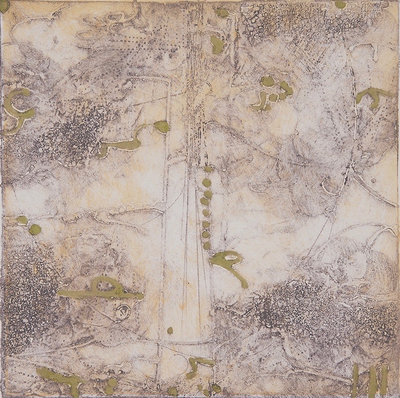 Lost Map 9 , encaustic collagraph monoprint on paper 10 x 10 inches SOLD
