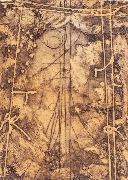 Collision Transit Study 2, encaustic collagraph monotype on paper 11 x 9 inches. Studio Inventory