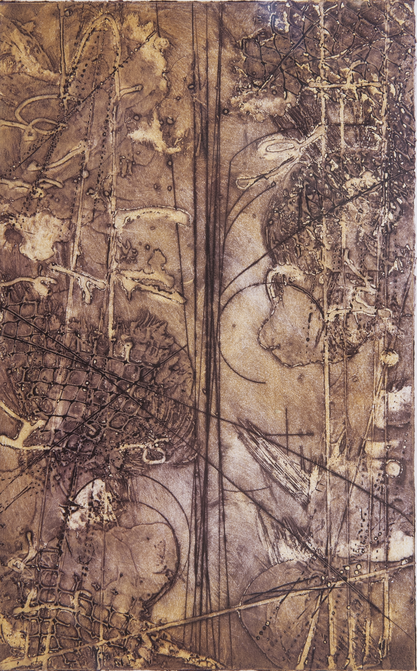 Collision Transit Study 5 , encaustic collagraph monotype on paper 11 x 9 inches. Available at Warnock Fine Arts , Palm Springs