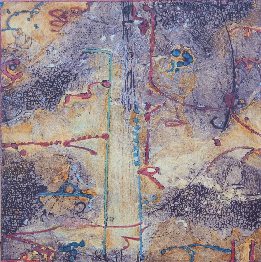 Lost Map IV, encaustic collagraph, Cretacolor and medium mounted on board 10 x 10 inches. SOLD
