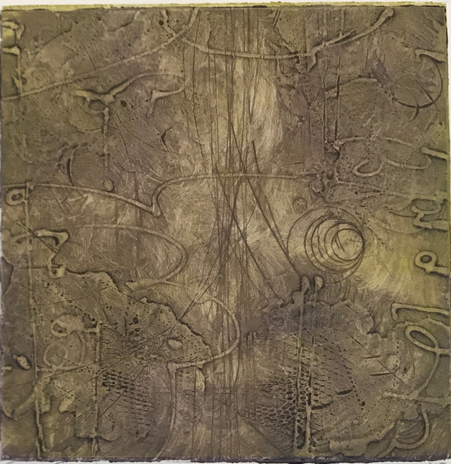 Sigma Self-Energy 14, encaustic collagraph monoprint on paper 10 x 10 inches. Available at Warnock Fine Arts , Palm Springs