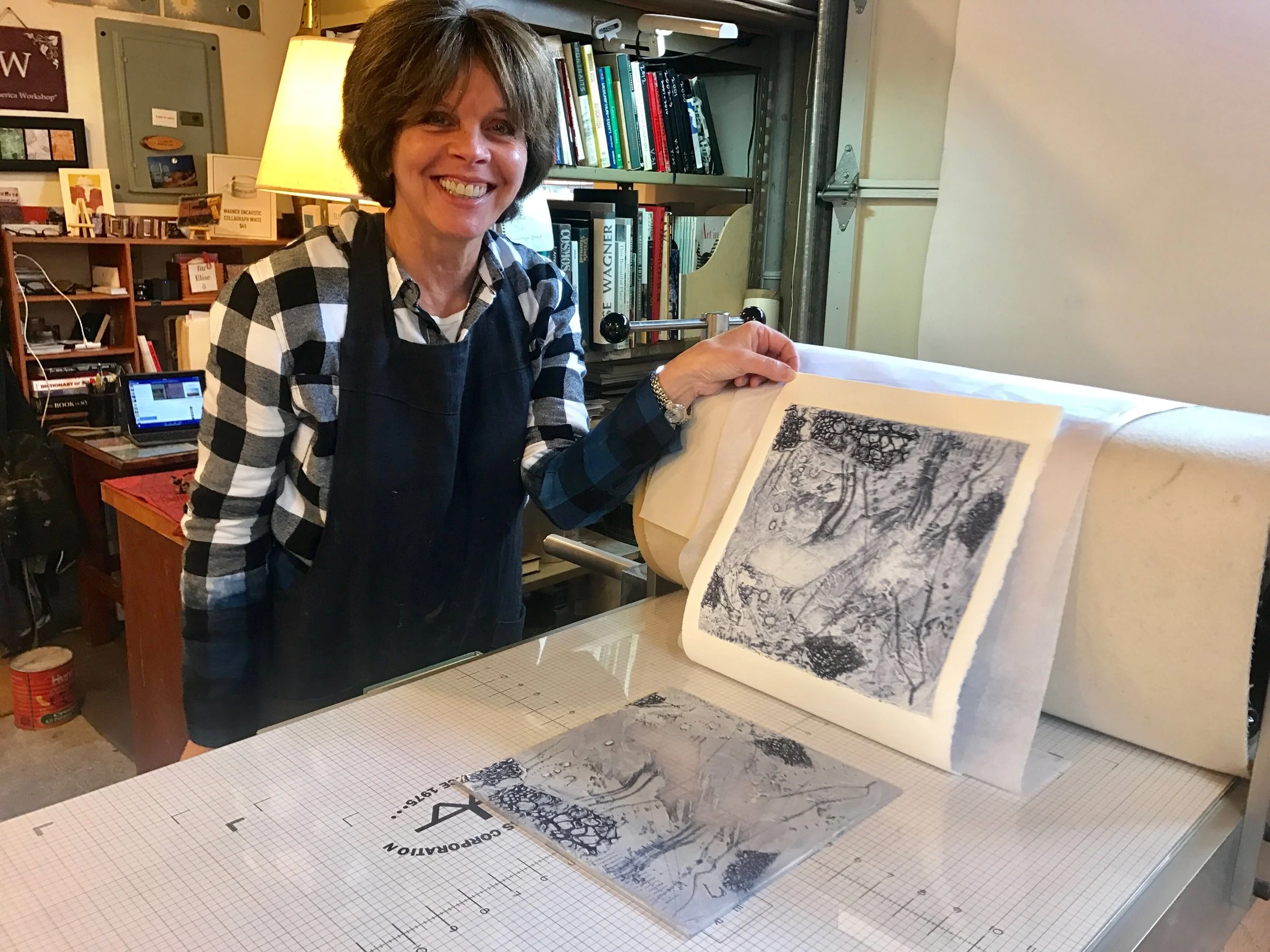 I traveled from New York to Portland to take Elise's encaustic collagraph workshop, it was absolutely worth the trip. Her studio is wonderful and the workshop was informative on so many levels. I have taken what I learned with Elise and am incorporating it while working in my own studio at home. With Elise's encouragement I have been able to take some leaps of faith in my own art. -Valerie Zeman, Huntington, NY