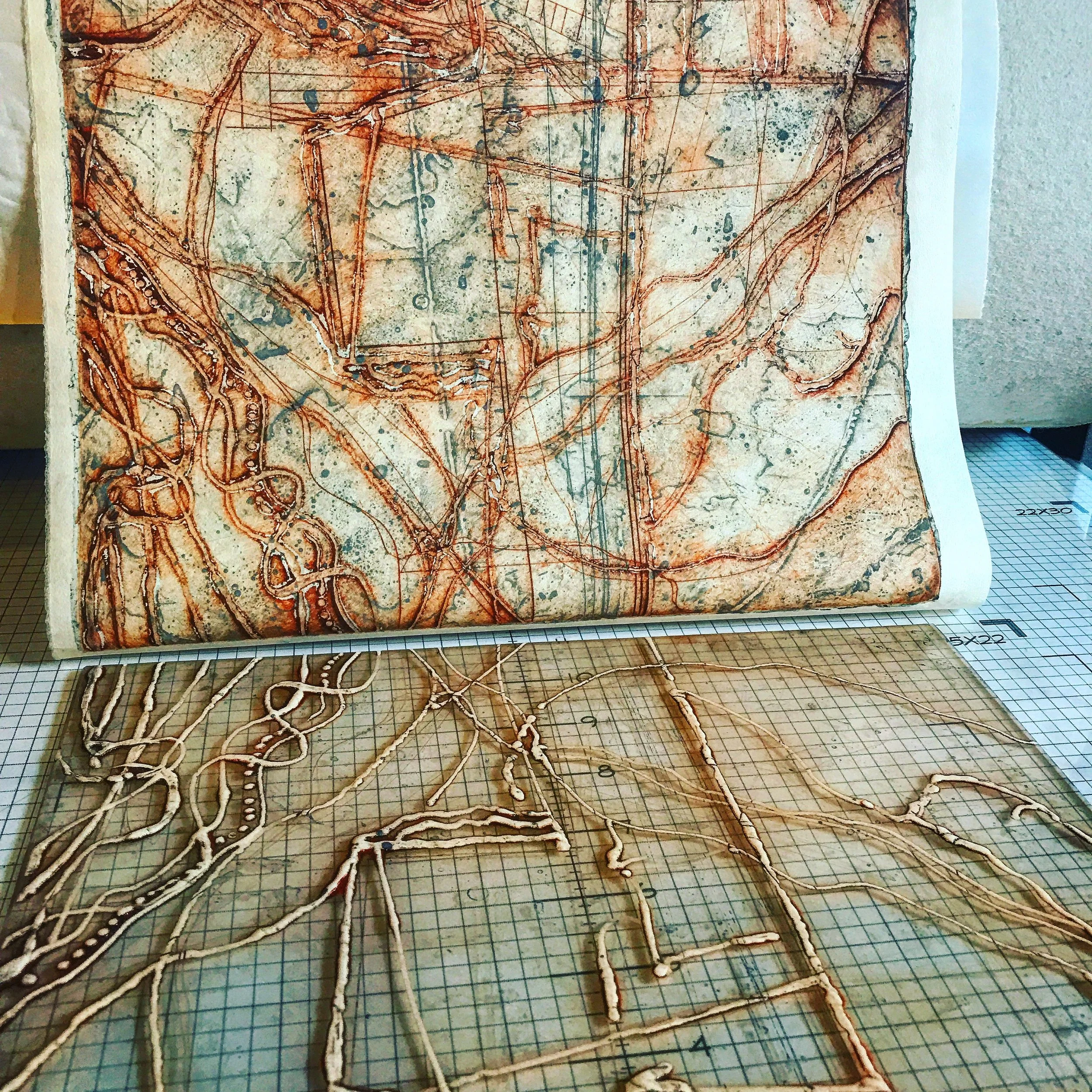 The second print done on top of another collagraph print. 