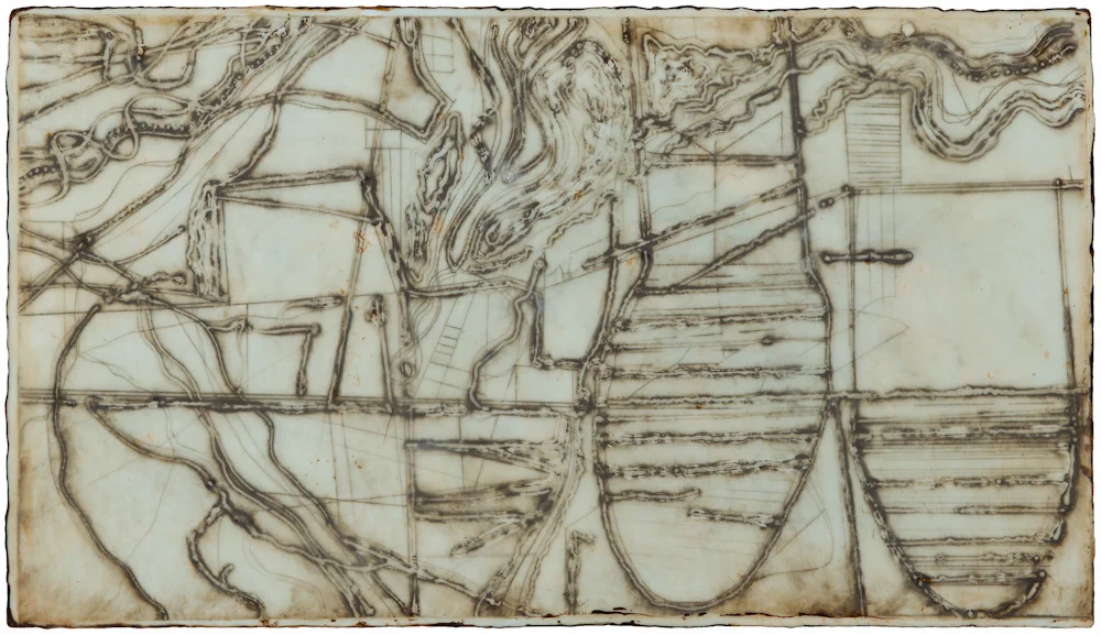 Mined Earth 5. collagraph monoprint, encaustic and oil on panel 12 x 22 inches Inquire for price