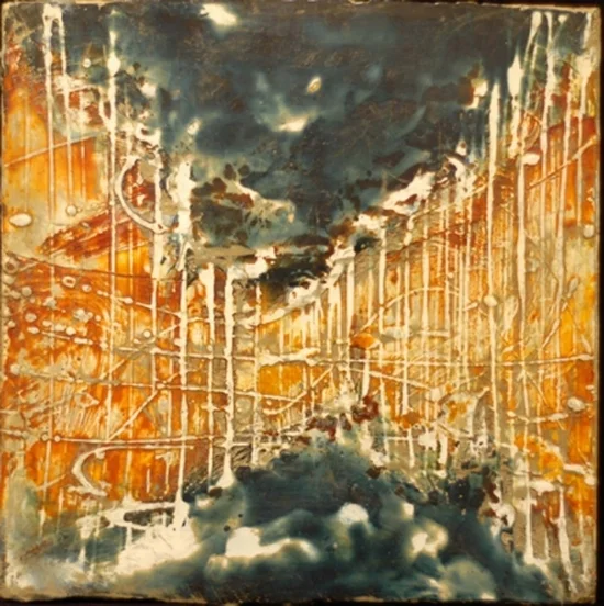 Cloudburst Plate 1, 2009 encaustic and oil on panel 10 x 10 inches. SOLD