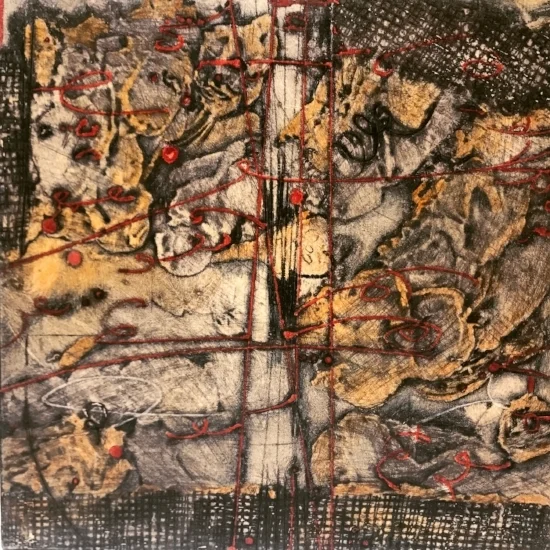 Lost Map 9, mounted encaustic collagraph monoprint on panel, 10 x 10 inches. SOLD